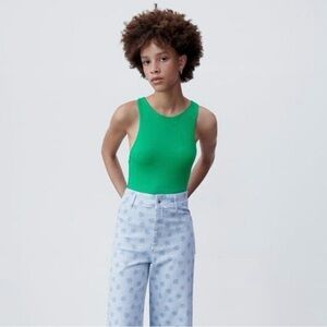 Zara Seamless Green Racerback Bodysuit Size Small